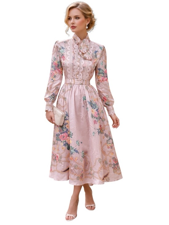 DALIA MACPHEE Dresses & Skirts - DALIA MACPHEE WHIMSICAL FLORAL SATIN SILKY PINK DRESS